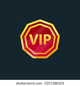 Game UI Nonagon Icon Of VIP Coin For Casino Or Slot Or Reward Badge Page Winner GUI Glossy Glamour Golden Luxury Burgundy Red Vector Design