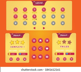 game ui  objects kit design.level up,options,complete,failed etc.gui objects.game app ui icon kit design.game app ui design.