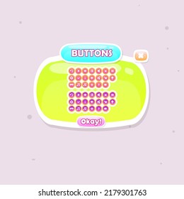 Game UI Oval Cute Window Buttons Set Yellow Blue Pink Cartoon Colorful Light Vector Design