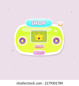 Game UI Oval Cute Window Shop Crown Price Yellow Blue Pink Cartoon Colorful Vector Design