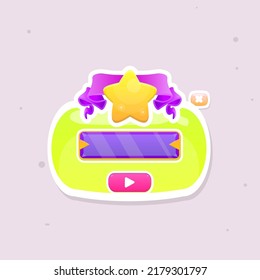 Game UI Oval Cute Window Play Button Cartoon  And Star Ribbon Icon Yellow Blue Pink Cartoon Colorful Light Vector Design
