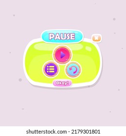 Game UI Oval Cute Window Pause Yellow Blue Pink Cartoon Colorful Light Vector Design