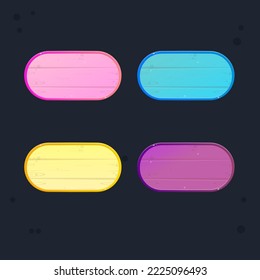 Game UI Oval Pop Up Window , Banner , Button Set Pink Blue Orange Purple  Wooden Glass Borders Sweet Soft Cute Colorful Cartoon Glossy Vector Design