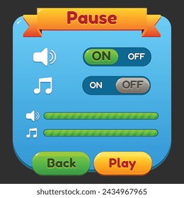 Game ui panel.Complete menu of graphic user interface GUI to build 2D games.Casual Game.Vector.