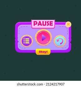 Game UI Pause Pop Up Window With Stitching And Torn Edges Pink Purple Vector Design