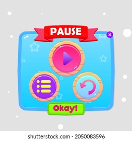 Game UI Pause Popup Window Buttons Set Blue Sky Star Theme Borders With Headers Sweet Soft Cute Colorful Cartoon Vector Design