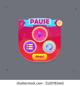 Game UI Pause  Popup Windows With Ribbon Header  In Red Fire Fairy Abstract  Color Juicy Colorful Vector Design