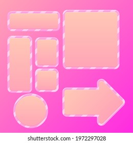 Game UI Pink Cute Buttons Arrow And Window For Gasual Games For Kids Vector Design