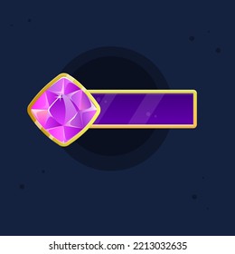 Game UI Pink Purple Gem Bar With Golden Frame Of Kingdom Cute Cartoon Colorful Vector Design