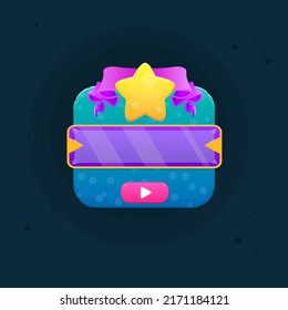 Game UI Play Button Cartoon  And Star Ribbon Icon Blue Turquoise Marine Sea Bubbles  Abstract Cute Cartoon Colorful Bright Pop Up Window Purple Gem Header Vector Design