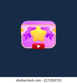 Game UI Play Button Cartoon  And Star Ribbon Purple Abstract Cute Cartoon Colorful Bright Buttons Banners Pop Up Window Vector Design
