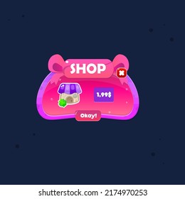 Game UI Pop Up Tasten Set Fensterladen Kleines Holzhaus Preis-Cute Cartoon Vektordesign