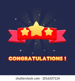 Ganancia emergente de la interfaz de usuario de juego   Página de felicitaciones de las estrellas de cinta de opciones Shine   Diseño de vectores con estilo de caricatura