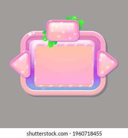 Game UI Pop Up Fenster mit Pfeilen und Kopfzeilenglänzer Cartoon farbiges Vektordesign