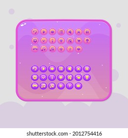 Game UI Pop Up Window And Buttons Set Pink Orange Space Theme  Borders Sweet Soft Cute Colorful Cartoon Vector Design