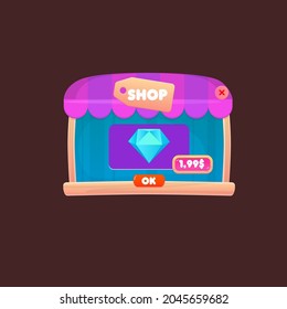 Game UI Pop Up Window Buttons In Cartoon Shop Diamond Price Purple Blue  Beige Colorful Cute Style For Casual Games Vector Design