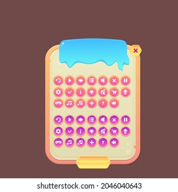 Game UI Pop Up Window Buttons Cartoon Beige Grunge Vintage Cute Colorful Stars Dessert Rating Vector Design
