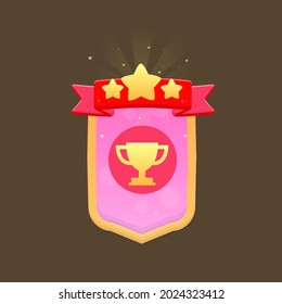 Game UI Pop Up Window Cartoon Pink Royal Kingdom Winner Stars Ribbon Cup Cute Colorful Stars Rating Vector Design