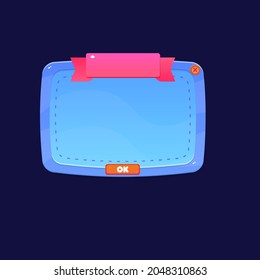 Ventana emergente de interfaz de usuario de juego para juegos casuales en azul cielo estilo mar Cabecera Cinta botón Cuto caricatura diseño vector colorido