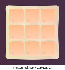 Game UI Pop Up Window With Cells Stars Pattern Orange Beige Cartoon Vector Design