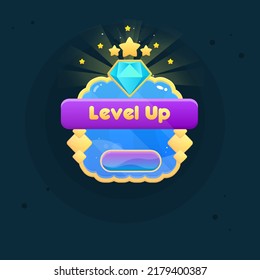 Game UI Pop Up Window Golden Purple Reward Level Up Diamond Icon Blue Turquoise Marine Sea Bubbles  Abstract Cute Cartoon Colorful Bright Vector Design 