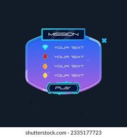 Game UI Pop Up Window Mission Oval Rectangular Form Blue Purple Abstract  Cute Cartoon Vector Design