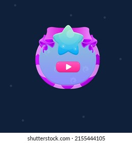 Ventana emergente de la interfaz de usuario de juego Oval Purple Play Button Cartoy icono de la cinta de estrella Cuadros Coloridos Diseño del vector
