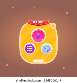 Game UI Pop Up Window Pause Chart Users Red Flag Header Orange Brown Particles Cute Colorful Cartoon Vector Design