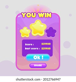 Game UI Pop Up Window Pink Orange Space Theme You Win Borders Sweet Soft Cute Colorful Cartoon Vector Design