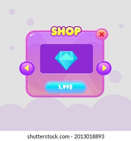Ventana emergente de la interfaz de usuario de juego Tema del espacio naranja rosado Tienda de bordes de diamantes Sweet Soft Cute Colorful Cartoon Vector Diseño