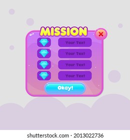 Game UI Pop Up Window Pink Orange Space Theme Mission Diamond Borders Sweet Soft Cute Colorful Cartoon Vector Design