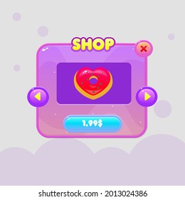 Game UI Pop Up Window Pink Orange Space Theme Shop Heart Donut Borders Sweet Soft Cute Colorful Cartoon Vector Design
