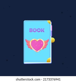 Game UI Pop Up Window Pink Cartoon Heart  Blue Book  Cute Cartoon Colorful Vector Design
