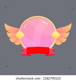 Game UI Pop up Window In Pink Color Juicy  And  Golden Border Colorful Wings And Ribbon Vector Design