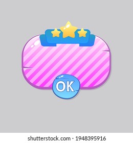 Game UI Pop Up Window Purple Blue Bubbles Space Style For Games With Ok Button Header Ribbon Vector Design