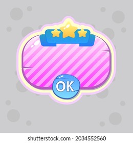 Game UI Pop Up Window Purple Blue Bubbles Border Space Style For Games With Ok Button Header Ribbon Vector Design