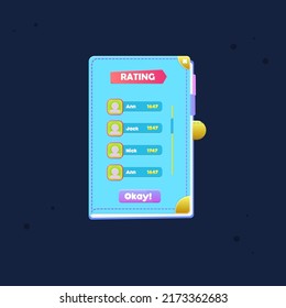Game UI Pop Up Window Rating Chart Users Blue Book  Cute Cartoon Colorful Vector Design