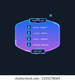 Game UI Pop Up Window Rating Chart Users Oval Rectangular Form Blue Purple Abstract  Cute Cartoon Vector Design