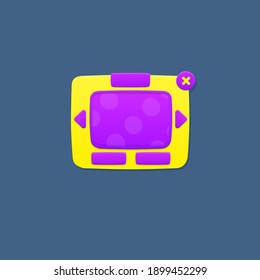 Game UI Pop Up Window Rectangular Rounded Corners Yellow With Header Arrows Buttons Cartoon Casual Game Colorful Vector Design