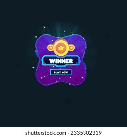 Game UI Pop Up Window Reward Page Winner Coins Hud Futuristic Frame Banner Purple Blue Dark Vector Design