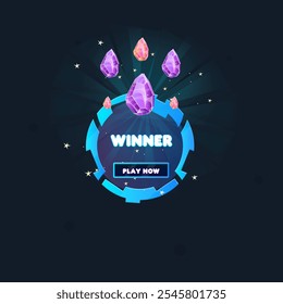 Game UI Pop Up Window Reward Page Winner Crystals Circle Sci Fi Hud Futuristic Form Pink Purple Abstract  Cute Cartoon Vector Design