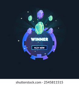 Juego UI Pop Hasta Ventana Página de Recompensa Ganador Crystals Circle Sci Fi Hud Forma Futurista Verde Azul Púrpura Abstractas Lindo Diseño de Vector de Dibujos Animados
