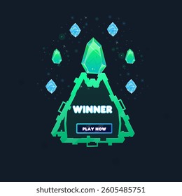 Game UI Pop Up Window Reward Page Winner Crystals Triangle Sci Fi Hud Futuristic Form Green Blue Purple Abstract  Cute Cartoon Vector Design