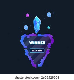 Game UI Pop Up Window Reward Page Winner Magic Crystals Triangle Sci Fi Hud Futuristic Form Purple Blue  Abstract Cute Cartoon Vector Design