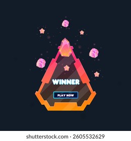 Game UI Pop Up Window Reward Page Winner Magic Crystals Triangle Sci Fi Hud Futuristic Form Pink Orange Abstract Cute Cartoon Vector Design