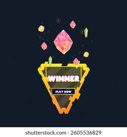 Game UI Pop Up Window Reward Page Winner Magic Crystals Triangle Sci Fi Hud Futuristic Form Orange Yellow Abstract Cute Cartoon Vector Design