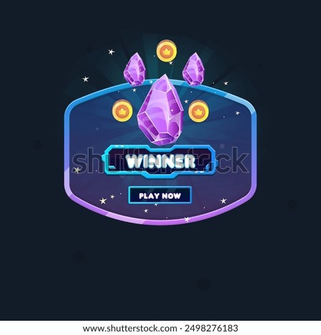 Game UI Pop Up Window Reward Page Winner Crystals Coins Oval Rectangular Form Blue Purple Abstract  Cute Cartoon Vector Design