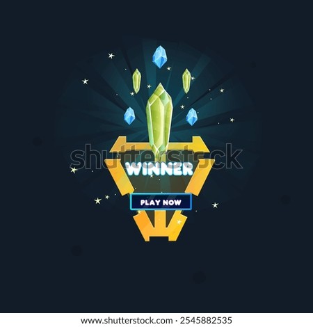 Game UI Pop Up Window Reward Page Winner Crystals Triangle Sci Fi Hud Futuristic Form Orange Blue Green Abstract  Cute Cartoon Vector Design