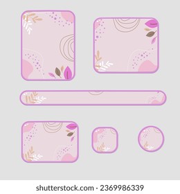 Game UI Pop Up Window Set Isolated Pink Floral Wallpaper Background Memphis Abstract Style Vector Design