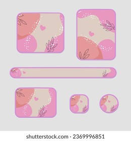 Game UI Pop Up Window Set Isolated Pastel Pink Floral Branches Wallpaper Background Memphis Abstract Style Vector Design